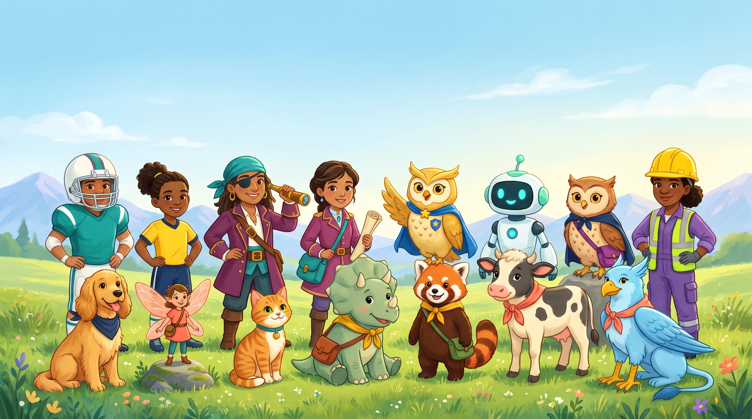 The Cluefetti adventure characters ready for a scavenger hunt